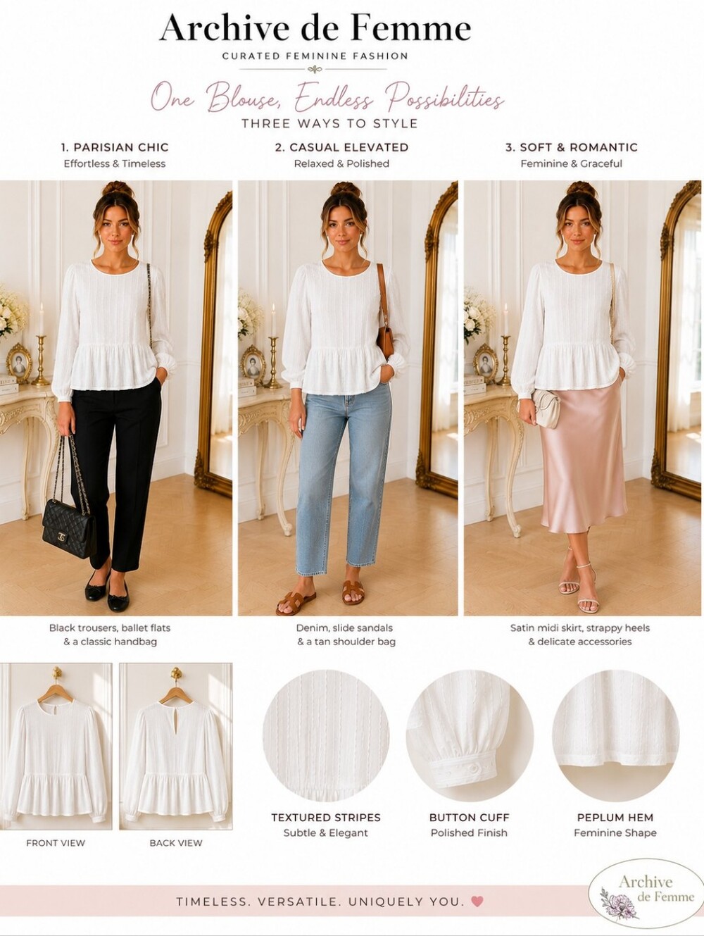 LOFT | Off White Textured Peplum Blouse | Long Sleeve | Size Medium | - Picture 3 of 8